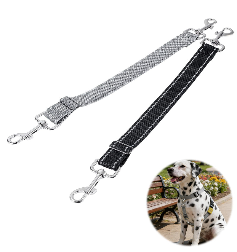 2 Pack Black Leash for Dogs, Adjustable Dog Leash Connector with Reflective Double Ended Backup Clasp, Leashes Connector for Harness to Collar (Grey & Black) - PawsPlanet Australia