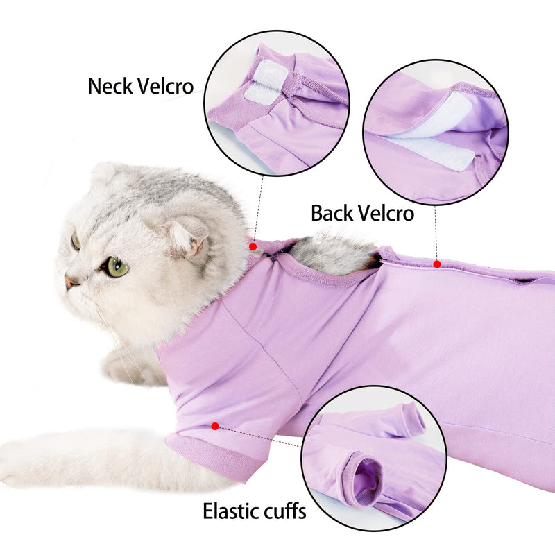 Dotoner Cat Recovery Suit After Surgery for Female Male Pet Surgical Pajamas Long Sleeve Prevent Shedding Recovery Snugly Suit&E Collar Alternative Onsies for Cats XS Purple