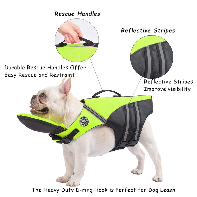 French Bulldog Life Jacket - Professional Dog Safety Vests for Swimming, Superior Buoyancy & Rescue Handle (Chest Girth: 17"-30" Weight: 17-28LB) (green) Fluorescent green