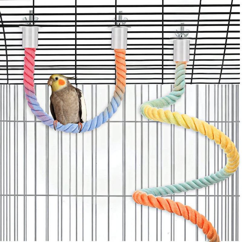 4 Packs Gradient Bendable Bird Rope Perches, Parrot Bird Perch Rope Stand for Cage Climbing Rope Toys Cotton Swing Climbing Rope Standing Bungee Toy for Parakeet Lovebirds Cockatiels Budgies
