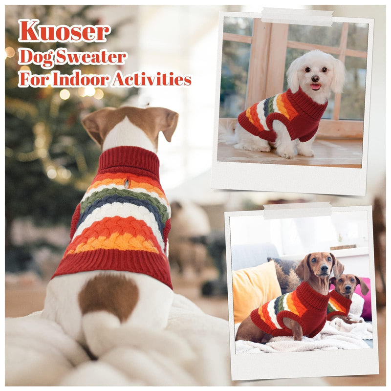 Kuoser Dog Sweater, Warm Dog Sweaters for Small Dogs Pet Christmas Clothing, Classic Cable Knitwear Cold Weather Thermal Pullover for Pug Dachshund Yorkie, Soft Puppy Turtleneck Sweatshirt, Red S Small (Chest: 13.7''; Weight: 6 - 9LB) - PawsPlanet Australia