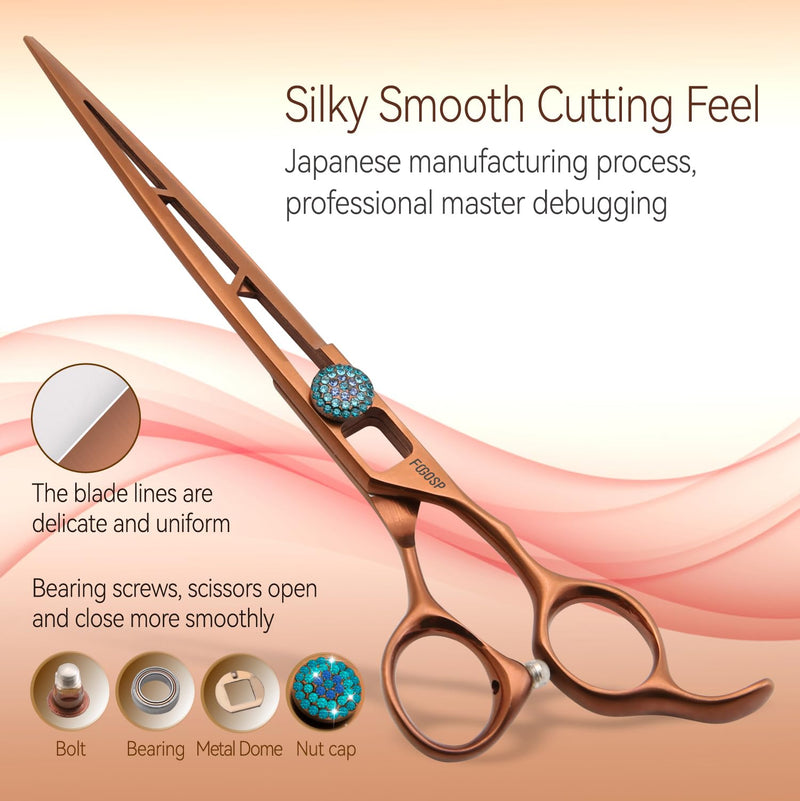 7.0'' Straight Dog Grooming Scissors Professioanl Pet Grooming Shears for Small Dog Cat High Cobalt Alloy Steel Hollow Out Design(7, Chocolate Striaght) Chocolate Straigth Shears 7 inch - PawsPlanet Australia