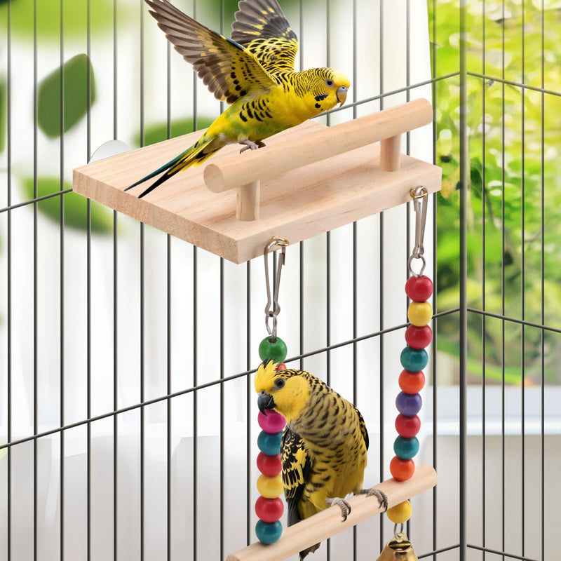 Natural Wood Bird Perch Swing - Cage Platform for Budgies, Cockatiels, Parakeets & Small Birds - Adjustable Play Rest Gym - PawsPlanet Australia