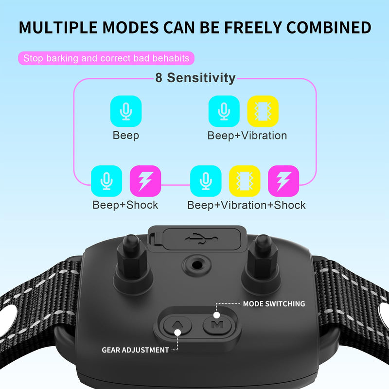 2025release Bark Collar for Large Medium Small Dogs, Smart Rechargeable Anti Barking Training Collar, 8 Sensitivity Levels, Beep/Vibration/Shock,IP67 Waterproof, Color Display - PawsPlanet Australia