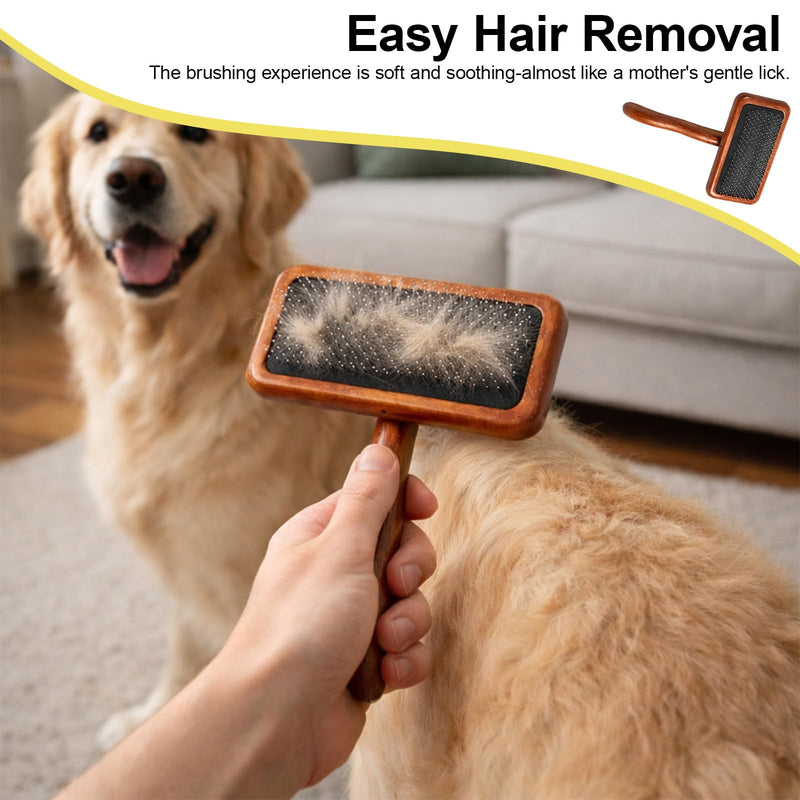 Dog Slicker Brush and Dog Grooming Brush, Professional Pet Comb for Shedding Control, Wooden Handle Cushion Wire Brush with Long Short Teeth Design, Suitable for Long and Short Haired Pets