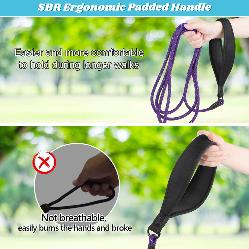 NTR Long Lead, Dog Training Lead with Upgrade Swivel Lockable Hook & Ergonomic Padded Handle, Reflective Bungee Cute Dog Leash, Purple, 10ft*3/8'' 10ft*3/8"