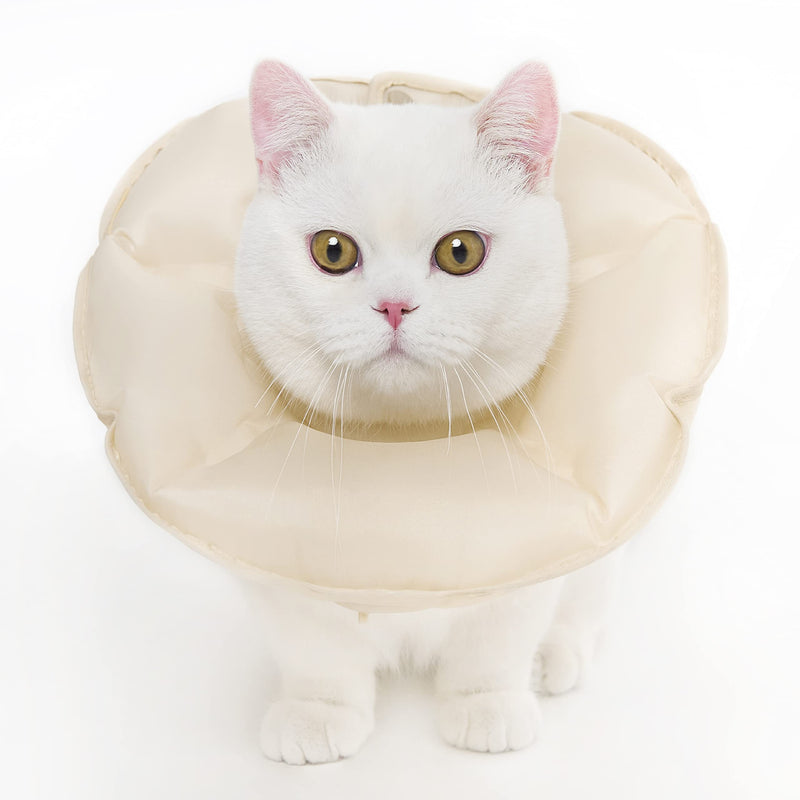 MayMaw Inflatable Cat Collar E Cone for Kittens & Small Dogs, Soft & Foldable Cat Recovery Collar Cone for Cats to Stop Licking Wound Yellow-M (Neck:8.8")