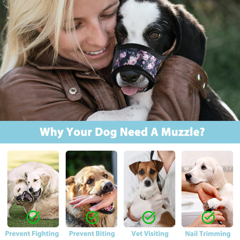 LUCKYPAW Dog Muzzle Soft Dog Muzzle for Small Medium Large Sized Dogs Breathable Muzzle for Dog to Prevent Biting Chewing Pattern Muzzle with Adjustable Strap (M-Snout(6¼-7½"), Black Rose) M-Snout(6¼-7½") - PawsPlanet Australia
