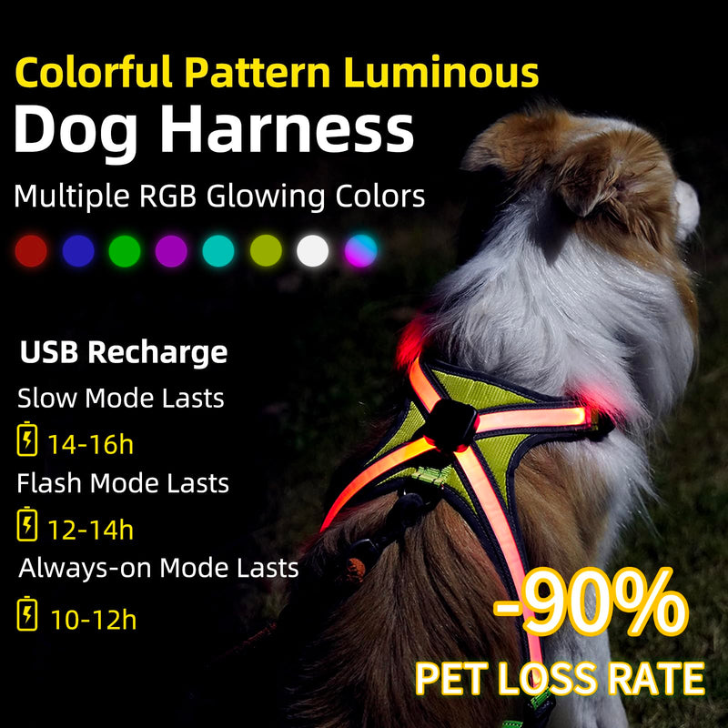 Light Up Dog Harness Type-C Rechargeable LED Dog Harness with RGB Multi-Colour Lighting Mode & 500mAh Battery, 500m Visible Waterproof Glow in The Dark Safety Vest for Night Walking, Avoid Accident L - PawsPlanet Australia