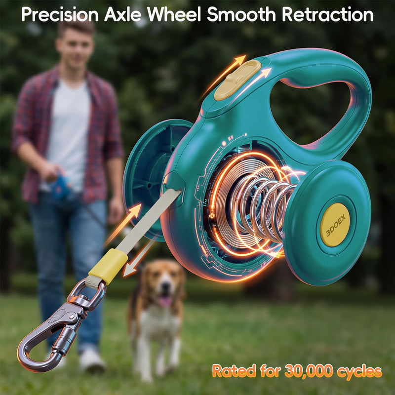Retractable Dog Leash 16FT for Small & Medium Dogs, Sturdy Heavy-Duty Nylon Tape with Secure Locking Carabiner & Poop Bag Holder, Smooth One-Hand Control, Anti-Slip Handle, Tangle-Free Design (Green) Green 16 ft - PawsPlanet Australia
