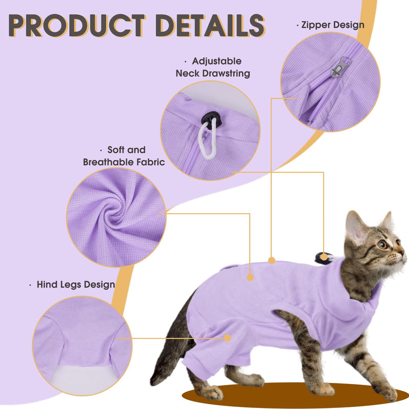 Cat Recovery Suit with Hind Legs, Breathable Post-Surgery Onesie for Abdominal Wounds, Anti-Licking Pet Surgical Pajamas - E-Collar Alternative for Female Cats (Purple, L) Large Purple