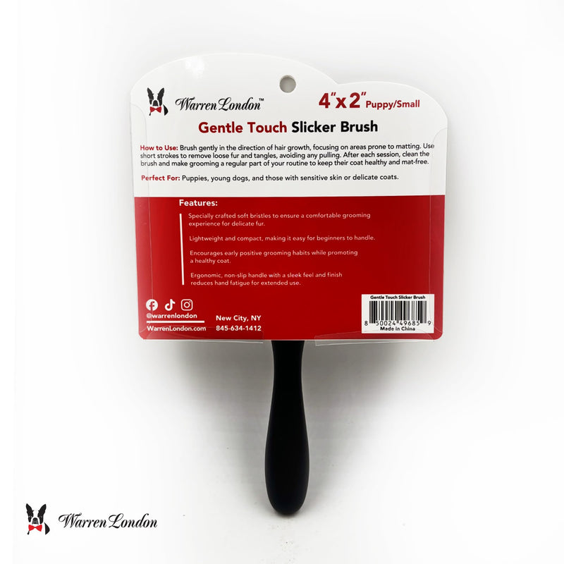 Warren London Gentle Touch Slicker Brush for Puppies & Small Dogs – 4" x 2" Soft Pin Grooming Brush – Tangle Remover for Sensitive Skin – Compact, Lightweight & Easy to Use Gentle Touch Puppy Brush Small - PawsPlanet Australia
