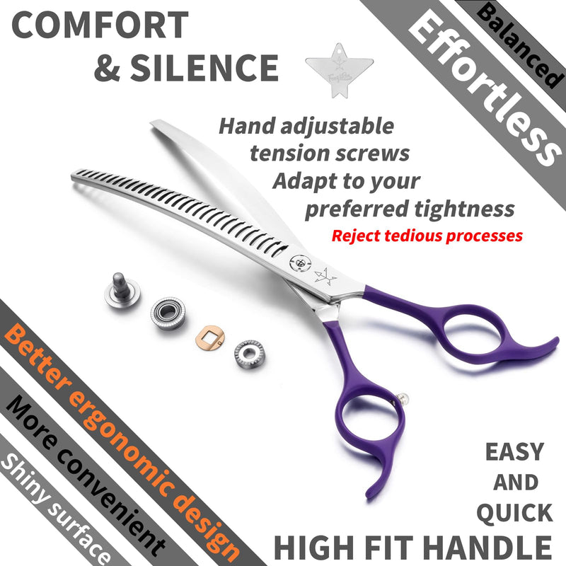 High-end Professional Dog Grooming Curved Thinning Scissors Teeth Blending Shears Pet Texturizing Thinner Blender Shears 7.5 Inch Extremely Very Sharp Made Of Stainless Steel Alloy For Dog Cat Groomer 7.5inch Curved Thinning Shears - PawsPlanet Australia