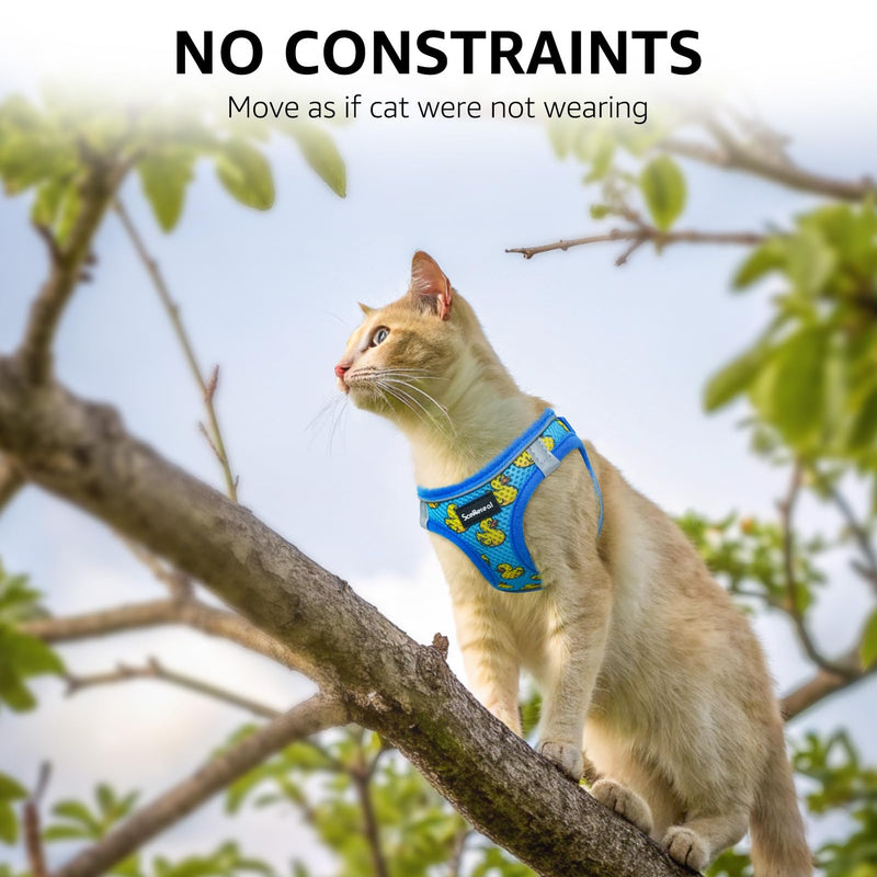 SCENEREAL Cat Harness & Leash Set Escape Proof - Adjustable Air Mesh Vest with Reflective Strips for Kittens, Puppies, Rabbits, Duck M Medium(Chest Adjustable 13-14.5in)