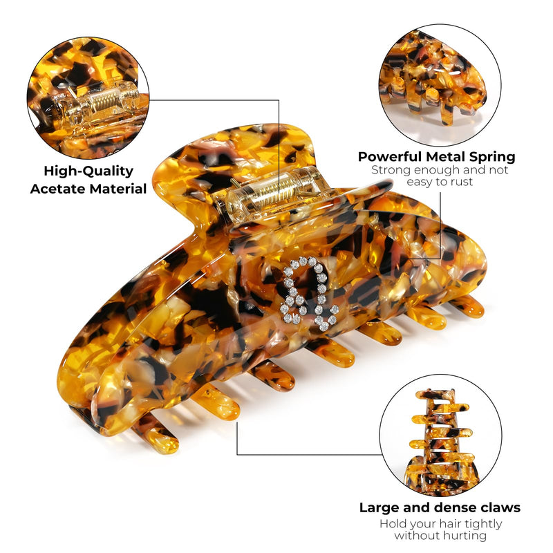 Night's Dream 1564 Zodiac Hair Claw Clips for Women - Premium Acetate Rhinestone Constellation Jaw Clips - Non-Slip Strong Hold for Thick Hair - Astrology Birthday Gifts (Leo, Large) Golden And Orange Marbled 1 Count (Pack of 1)