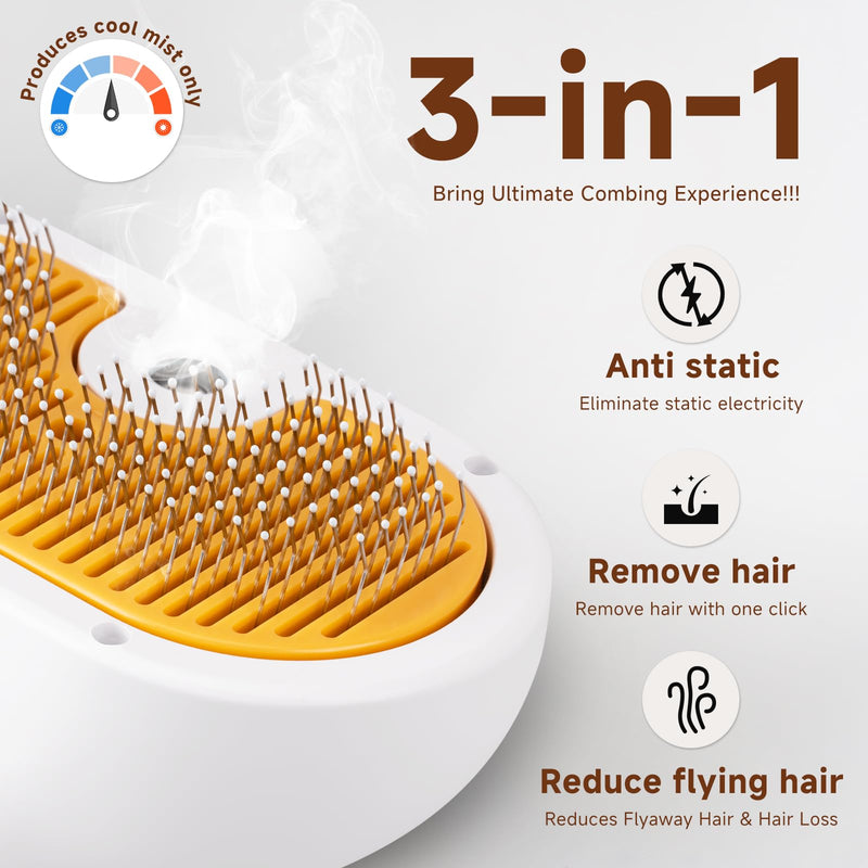 Pet Steam Brush for Dog & Cat – 3-in-1 Spray Hair Removal Comb for Shedding & Grooming, Softens Fur & Reduces Static – Water Brush for Long & Short Coats, Bath-Hating Pets, Includes Waterless Shampoo 7.6″-240ML - PawsPlanet Australia