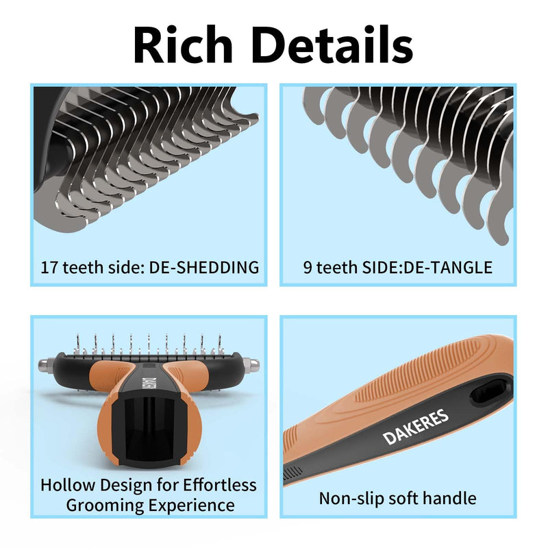 Pet Grooming Supplies - 2-in-1 Undercoat Rake and Dematting Tool for Cats/Dogs, Deshedding Brush for Long-Haired Pets, Furminator, Orange - PawsPlanet Australia