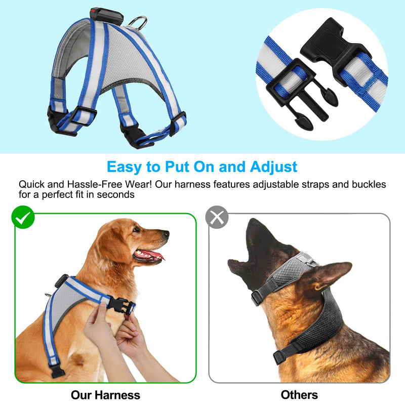 Visinite LED Dog Harness, USB Rechargeable Light Up Dog Vest, 2 Illuminate Modes Glow in The Dark Dog Harness, Adjustable Lighted Pet Harness Light for Night Walking Safety(Blue, S) Small Blue