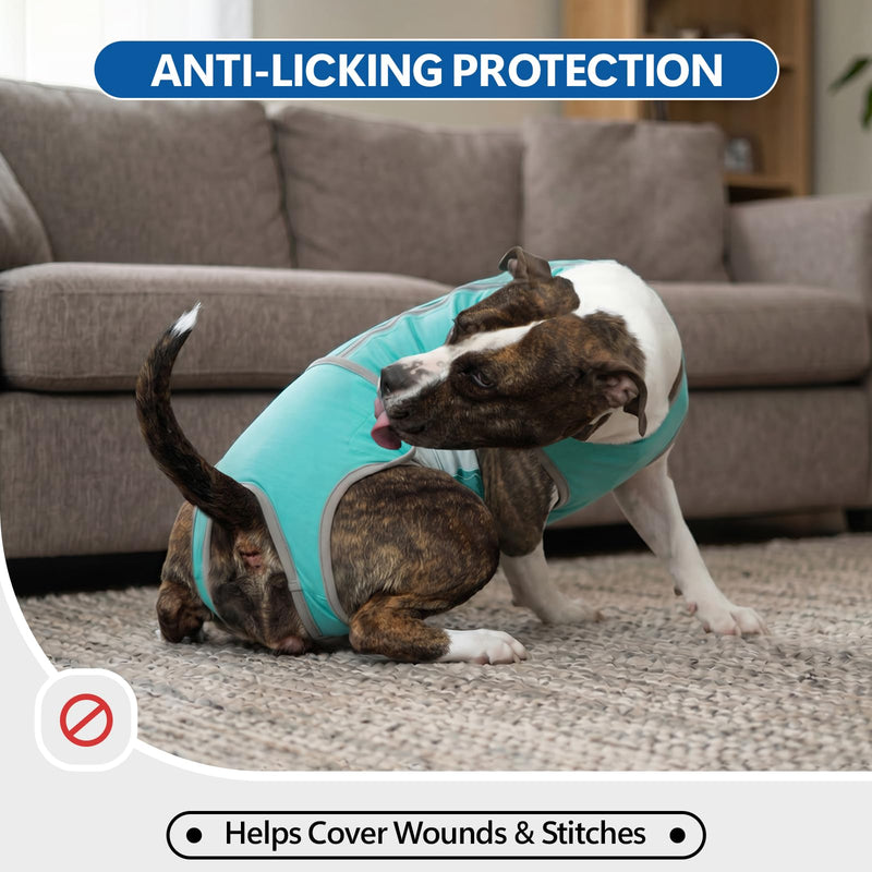 Dog Surgery Suit, Full Abdominal Coverage Dog Suit after Spay Surgery, Anti-Licking Body Suit with Back Zipper, Alternative to Cone, Recovery Onesie for Female & Male Dogs, Aqua Blue S