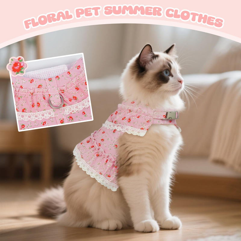 Dog Dress for Small Dogs,Cute Floral Girl Female Dog Dress Harness, Easy Walk Dogs Harness and Leash Set, Spring Summer Cat Puppy Outfit Clothes for Chihuahua Yorkshire, Pink L Large Rose Red - PawsPlanet Australia
