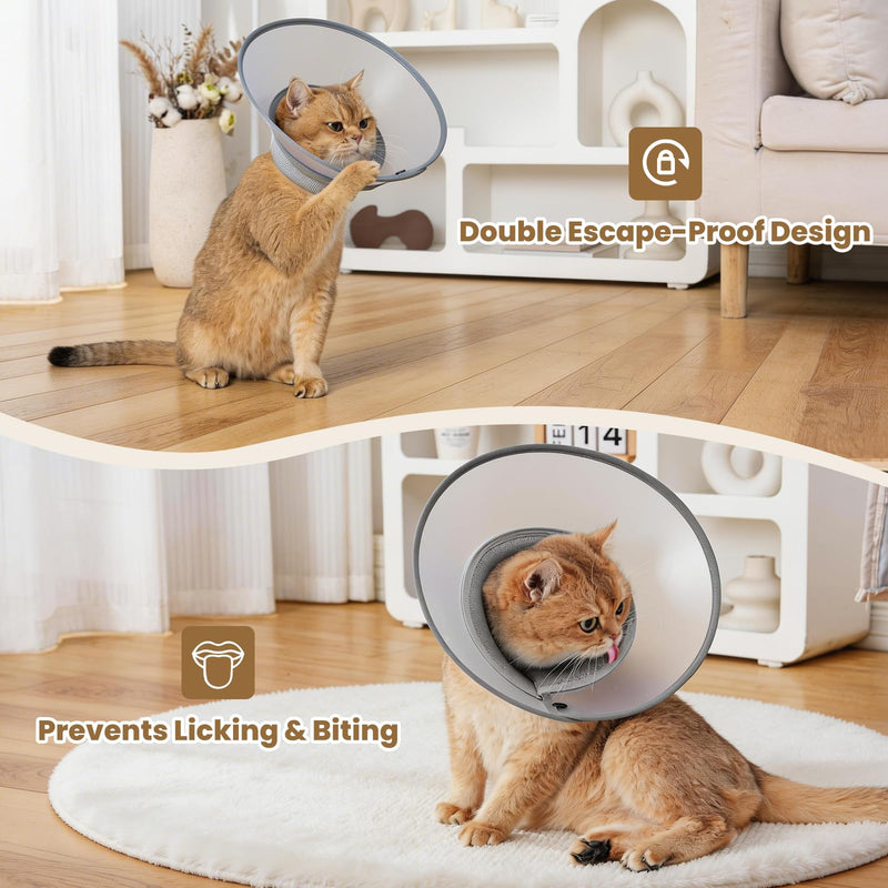Avont Adjustable Cat Cone Collar, Alternative Anti-Lick E-Collar, Protective Recovery Elizabethan Cone After Surgery Recovery & Skin Protection for Kittens Puppy Small Dog to Stop Licking -Grey(M) Grey Medium