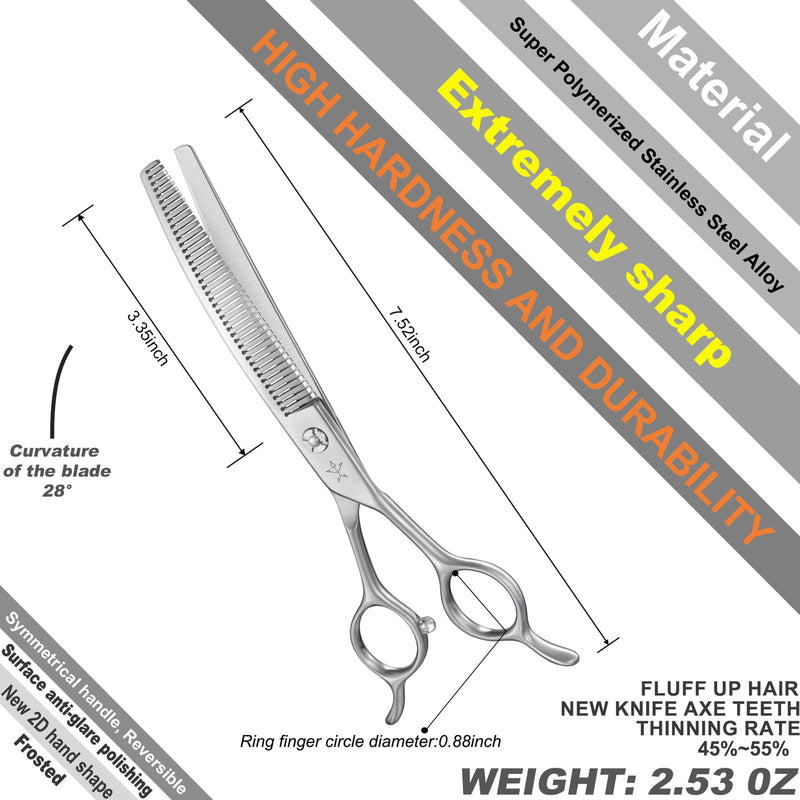 High-end Professional Dog Grooming Curved Thinning Scissors Teeth Blending Shears Pet Texturizing Thinner Blender Shears 7 Inch Extremely Very Sharp Made Of Stainless Steel Alloy For Dog Cat Groomer Matte Silver Curved Thinning 7inch - PawsPlanet Australia