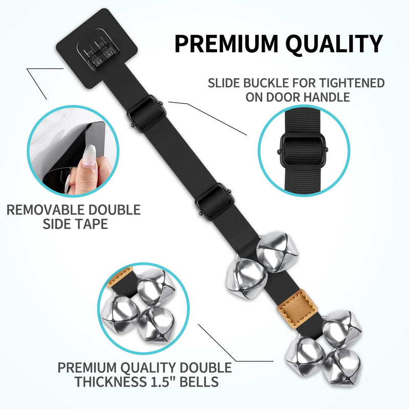 COOYOO Dog Doorbells, Adjustable Potty Training Dog Bells, Upgraded for Training Your Puppy The Easy Way, Premium Quality Housetraining Hanging Bell-5 Extra Large Loud 1.5 DoorBells 01-Black - PawsPlanet Australia