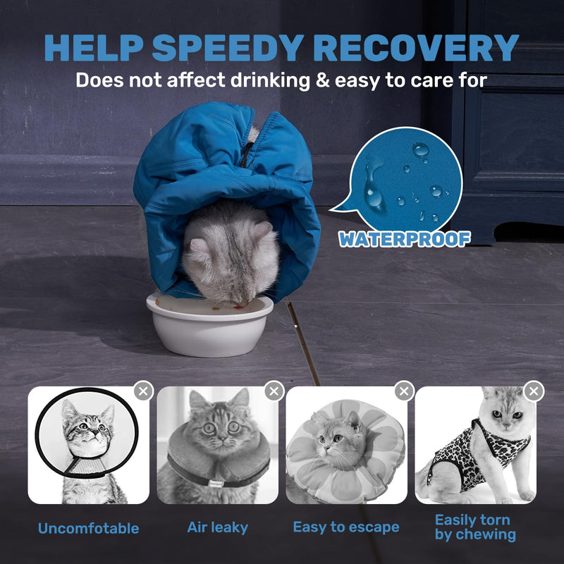 Cat Recovery Collar, Soft Adjustable Cat Cone Alternative, Lightweight Waterproof Fasteners Collars for Cats Kittens Puppies, After Surgery Stop Licking, Post-Surgery or Skin Protection Lake Blue Small