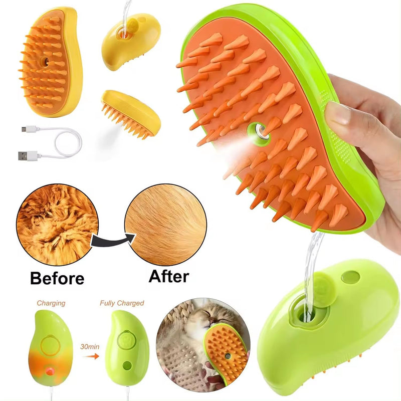 Cat Steam Brush for Shedding, 3 in 1 Rechargeable Cat Brush with Steam, Silicone Pet Brush for Removing Loose Hair, Massage, Cleaning, Grooming Brush for Cat and Dog - PawsPlanet Australia