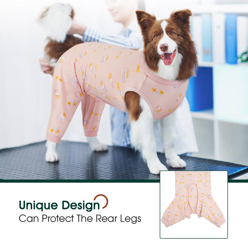 Kuoser Dog Surgery Recovery Suit Female Male, Dogs Surgical Suit with Body Sleeve Hind Legs to Prevent Licking Bite, Dog Bodysuit with Leg Braces Wound Cover, Pink Cake XL XL(Back:18.11")
