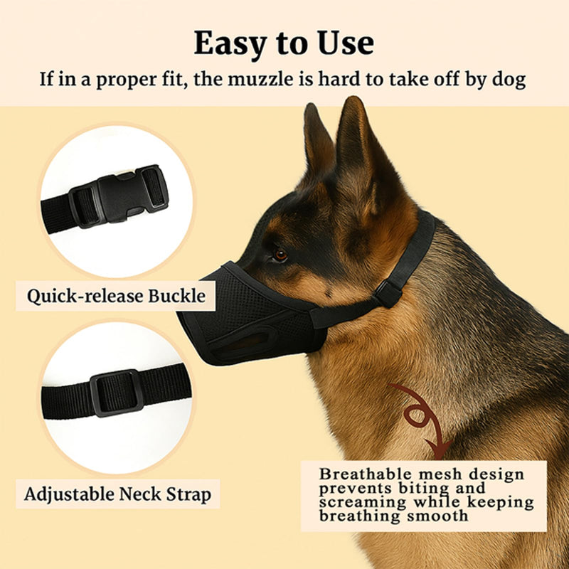 Dog Muzzle – Mesh Soft Muzzle for Small Medium Large Sized Dogs, Adjustable for No Bark, Scavenging, Licking & Chewing, Prevent Biting, Black (XL) XL - PawsPlanet Australia