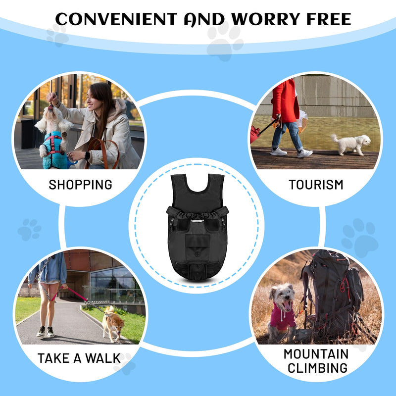 Petmolico Pet Dog Carrier Backpack, Adjustable Dog Legs-Out Front Backpack, Hands-Free Cat Pup Front Carrier Travel Bag, Easy-fit for Traveling Hiking for Small Medium Dogs, XL, Black - PawsPlanet Australia