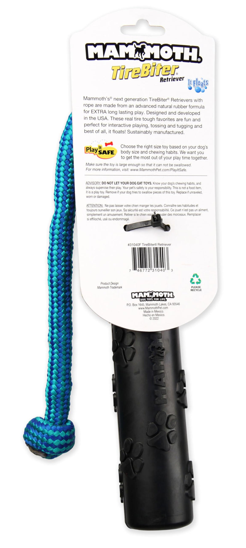 Mammoth TireBiterII Retriever with Poly Float Rope – Natural Rubber Dog Toys – Dog Toys for Extra Long Interactive Fetch and Play –It Floats 11” It Floats 11” Retriever w/Poly Float Rope - PawsPlanet Australia