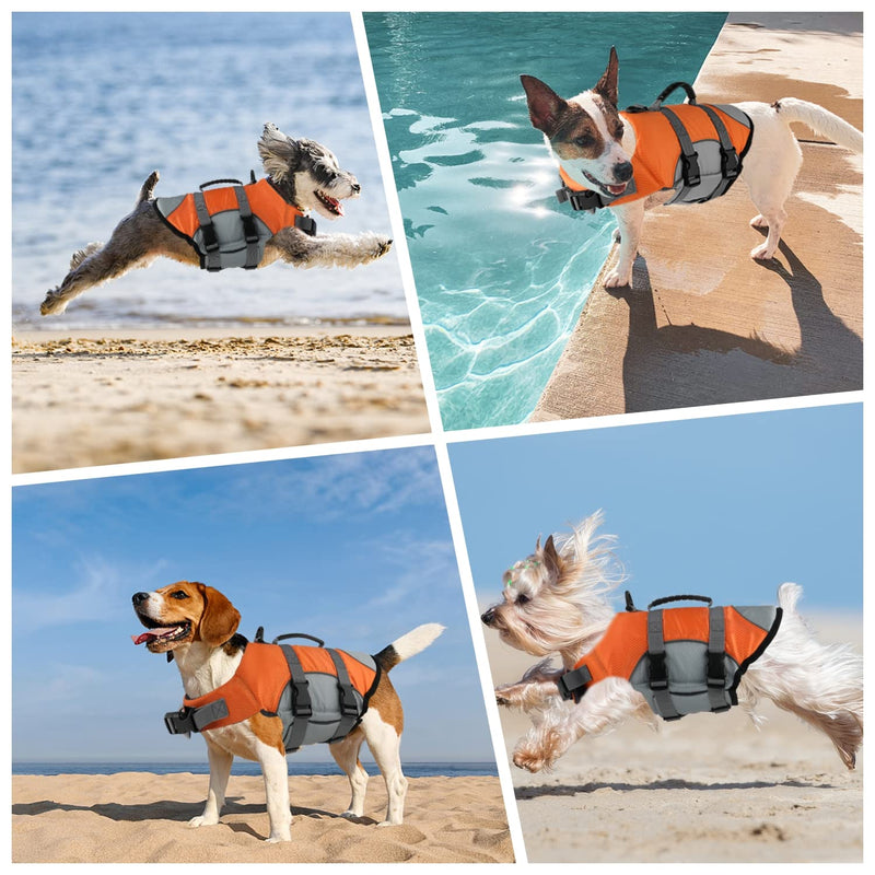 Dog Life Jacket - Reflective Adjustable Vest With Rescue Handle for Swimming and Boating - Ripstop Pet Safety Preserver for Small, Medium and Large Dogs Orange X-Large - PawsPlanet Australia