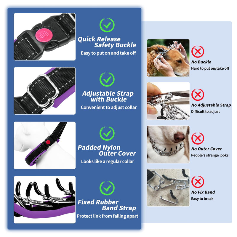 Martingale No Pull Dog Collar - Heavy Duty Nylon with Buckle, Adjustable Anti Pull Reflective Slip for Large Medium Small Dog Training Walking M Purple M (15"-23" Neck, 1.5" Wide) Black Purple - PawsPlanet Australia
