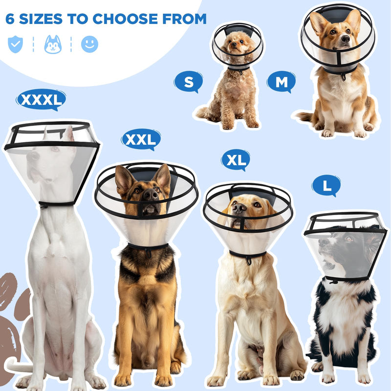 BONTHEE Dog Cone Collar for Surgery Recovery,Adjustable Transparent Pet Recovery Collar for Large Medium Small Dogs & Cats, Protective Elizabethan E-Collar for Wound Healing, Anti-Lick & Bite-S S