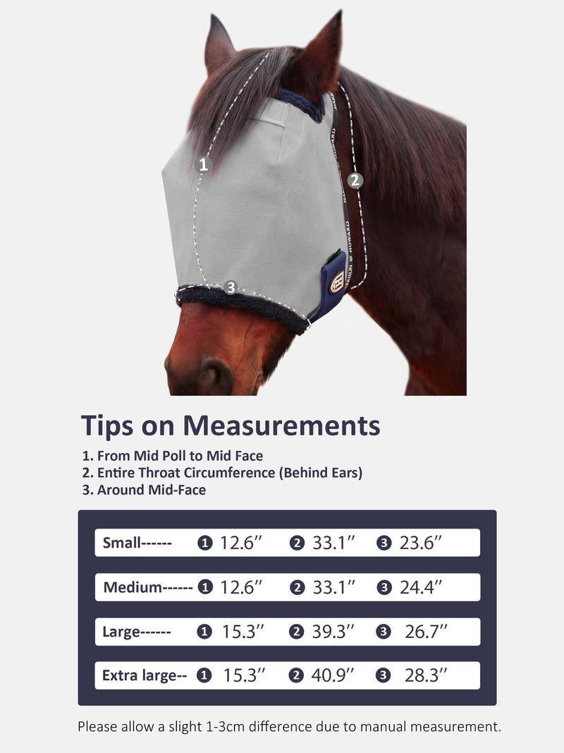 Harrison Howard Reinforced Horse Fly Mask with Mirror PVC Brow Support, Enhanced Eye Space, UV Protection Grey L