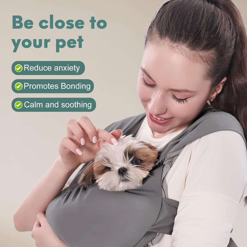 Supet Dog Sling Carrier for Small Pets, Hands Free Front Cat Sling, Reducing Back Neck Pain Anti-Anxiety, Adjustable Soft Carrying Plus Grey - PawsPlanet Australia