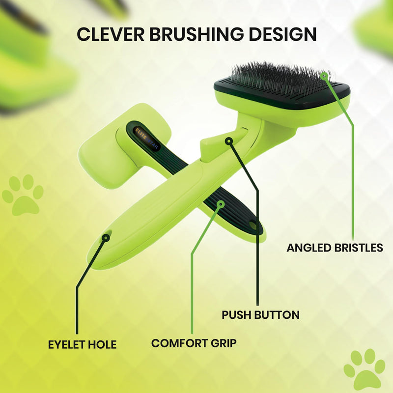 ELITE ETAIL Self Cleaning Pet Hair Brush with Additional Comb and Bath Brush - Skin Friendly Pet Grooming Kit for Dogs and Cats, Detangling, Deshedding, and Bathing Tools for All Fur Types. 7 in long - PawsPlanet Australia