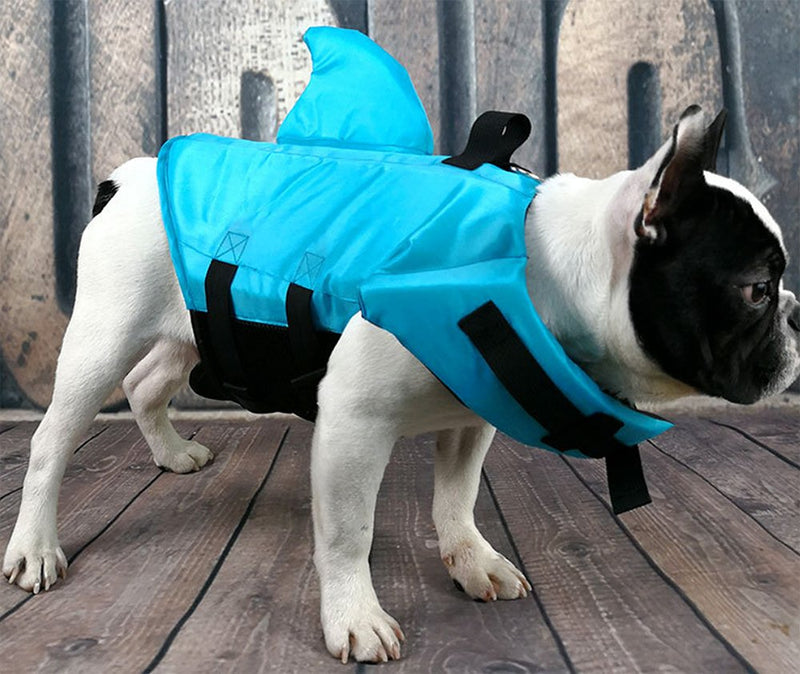 Dog Life Jacket- Preserver with Adjustable Belt, Pet Swimming Shark Jacket for Short Nose Dog,Upgrade Version (pug,Bulldog,Poodle,Bull Terrier) (M, Blue) A Blue Medium