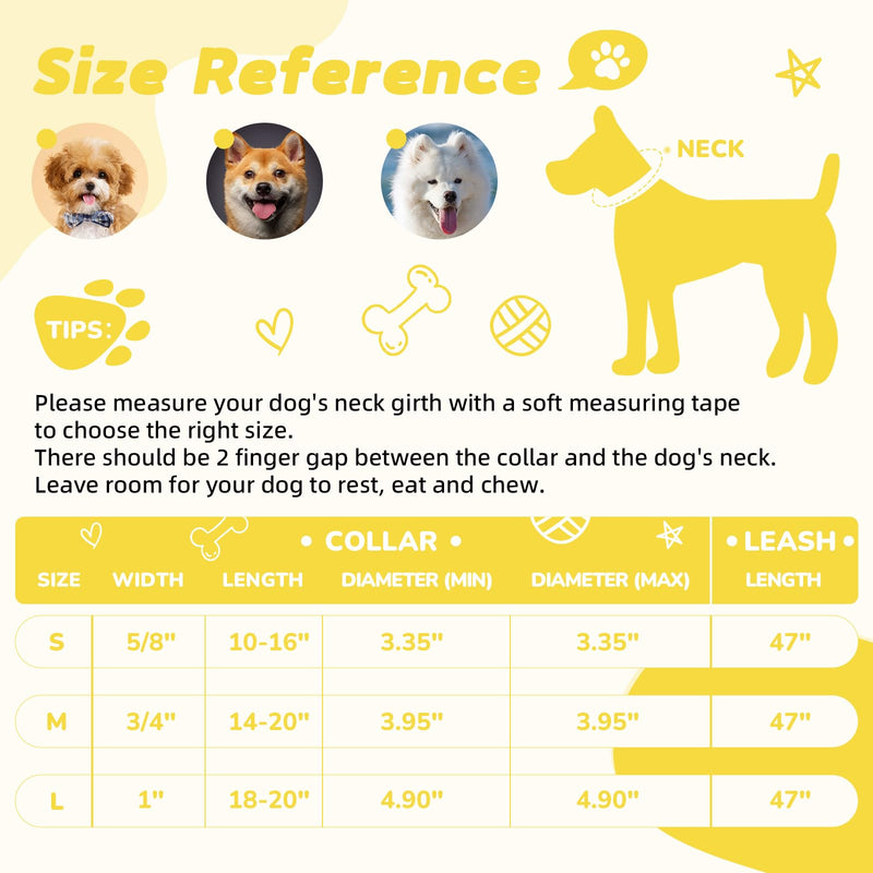 Yellow Dog Collar and Leash Set for Medium Size Dog, Breathable, Anti-Odor & Soft, Comfortable for Sensitive Skin Puppies, 90% Bamboo Rayon, Adjustable Quick-Release Buckle Pet Collar Medium Set Yellow Set - PawsPlanet Australia
