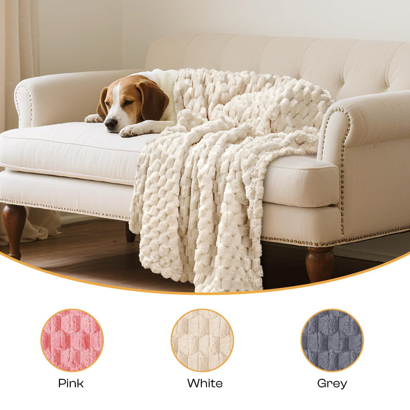Luciphia 300GSM Fleece Dog Blanket for Small Medium Large Dogs 3D Jacquard 1 Pack 3 Flannel Puppy Cat Pet Throw Blankets Soft Washable Decorative Furniture Protect Pcs3-Grey/White/Pink, L(41''x31'') L(41''x31'') - PawsPlanet Australia