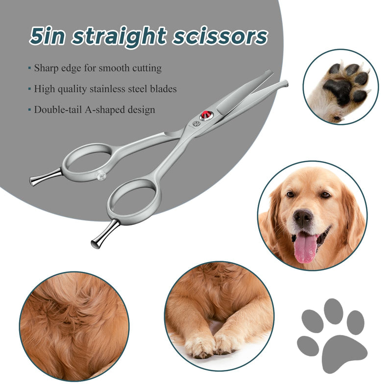 Purple Dragon Small Dog Scissors Straight with Professional Gray Anti-Glare Coating and Silencer, Safe Round Head, Straight Scissors