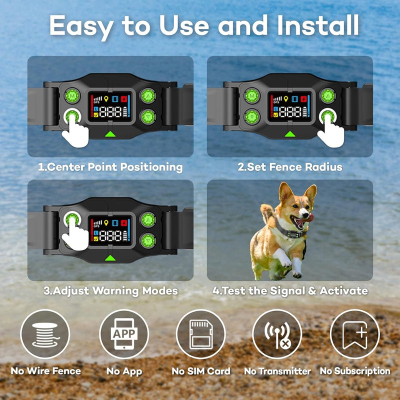 GPS Wireless Dog Fence, Rechargeable Electric Dog Collar with 3 Training Modes, Radius 25-999 Yards, IPX7 Waterproof Invisible Pet Containment System for Medium & Large Dog, Outdoor Use