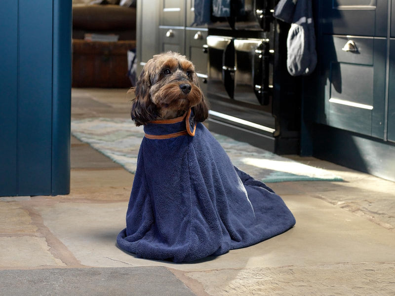 Lucky Paws® UK Dog Drying Bag - Luxurious Dog Towel Bag – Super Absorbent & Soft Dog Towels - Alternative for Dog Towelling Drying Coat - Dog Drying Towels - Perfect for Dog Grooming (S, French Navy) S - PawsPlanet Australia