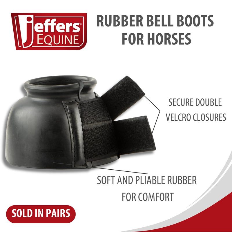 Jeffers Equine Bell Boots for Horses – Heavy-Duty Rubber Overreach Protection, Soft & Durable with Double Strap Closure, Black – Equestrian Essentials for Training, Travel & Sports - Small Size