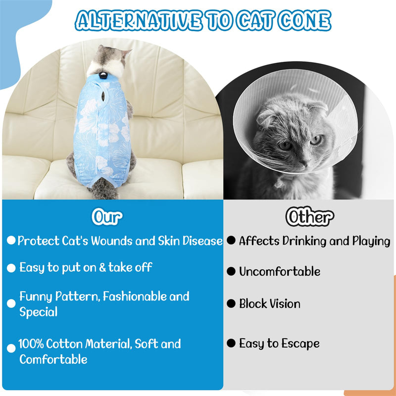 SlowTon Cat Recovery Suit - Cat Onesie for Cats After Surgery Female Male, Kitten Clothes Cats Surgical Spay Suit Abdominal Wounds, E-Collar Alternative Bodysuit Shirt Anti-Licking (Blue Flower,M) Medium Blue Flower