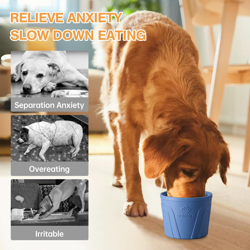 Dog Slow Feeder Lick Bowl, Anxiety Relief Dog Licking Mat Treat Dispenser, Non-Slip Anti-Choking Slow Eating Dog Lick Bowl for Small Medium and Large Breed Dogs, BPA Free Silicone M-L Dark Blue - PawsPlanet Australia