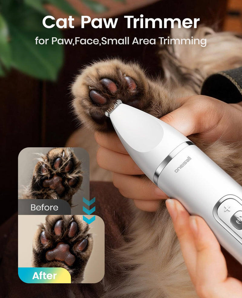 oneisall Quiet Cat Clippers for Matted Fur, Cat Grooming Kit 3 in1 with LCD Display, 3 Speed, Cordless Cat Paw Trimmer, IPX7 Waterproof Cat/Dog Clippers for Paw/Butt/Back/Face/Ear - PawsPlanet Australia