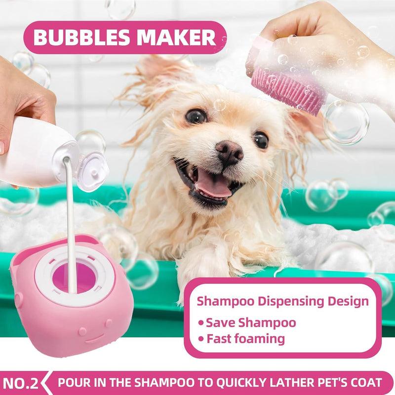 Bath Grooming Kit for Pets - Hair Brush Set with Towel, Washing Gloves, and Shampoo Scrubber Brush for Dogs and Cats (Pink) 6-Bath-Pink - PawsPlanet Australia